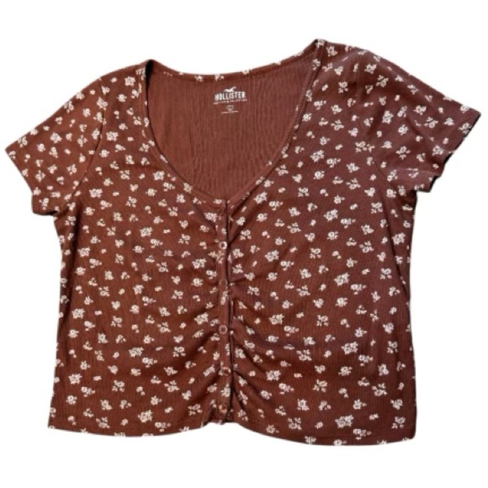Hollister Brown Floral Button-Up Top size: L.
